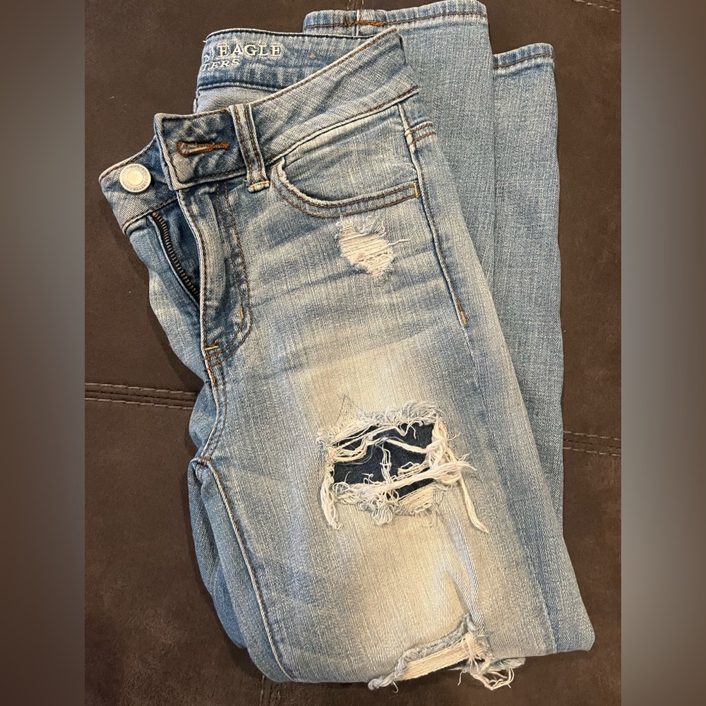 American Eagle Distressed Hi-Rise Jegging Crop Super Stretch - 00